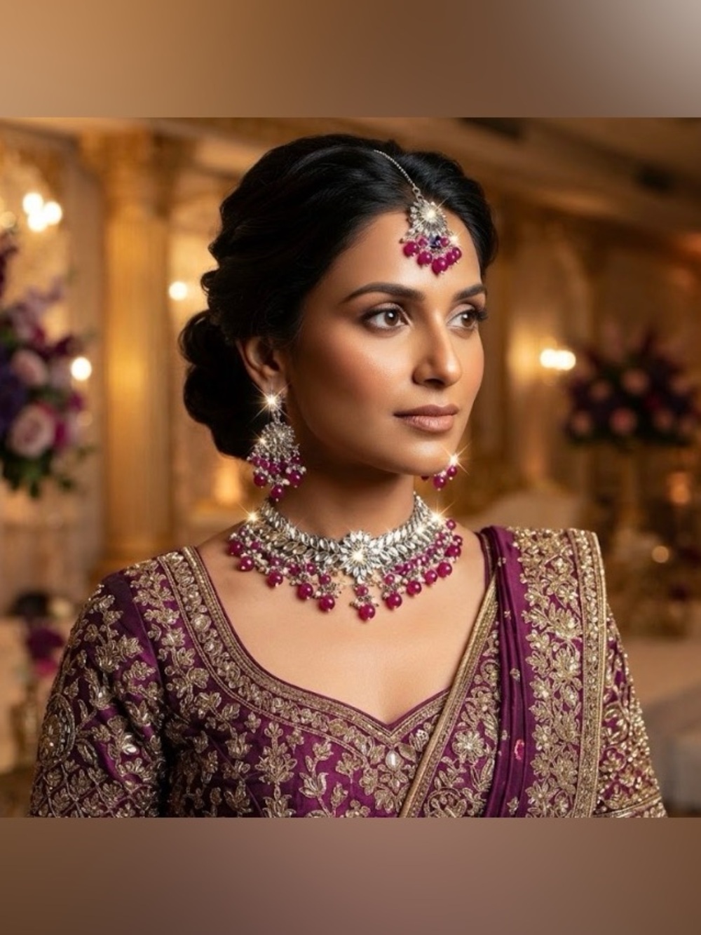 Traditional Pink Tikka, Earrings, and Necklace Kundan Set